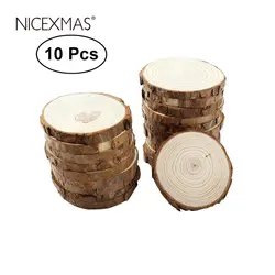 NICEXMAS 10 шт. Незаконченный натурального круглый кусочки древесины круги с коры дерева журнала диски для DIY ремесел Свадебная вечеринка