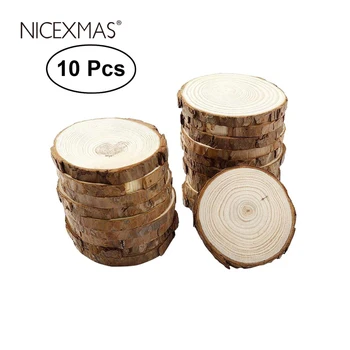 

NICEXMAS 10 pcs Wooden Crafts Natural Round Wood Slices Circles With Tree Bark Log Discs For DIY Crafts Wedding Party Decoration
