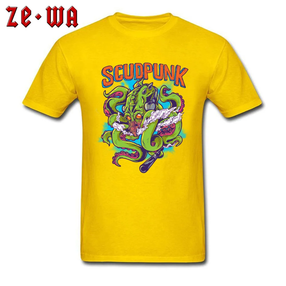Godlike Octopus T Shirt Custom Short Sleeve Classic Crewneck 100% Cotton Fabric Tees Comics Clothing Shirt for Men ostern Day Godlike Octopus yellow
