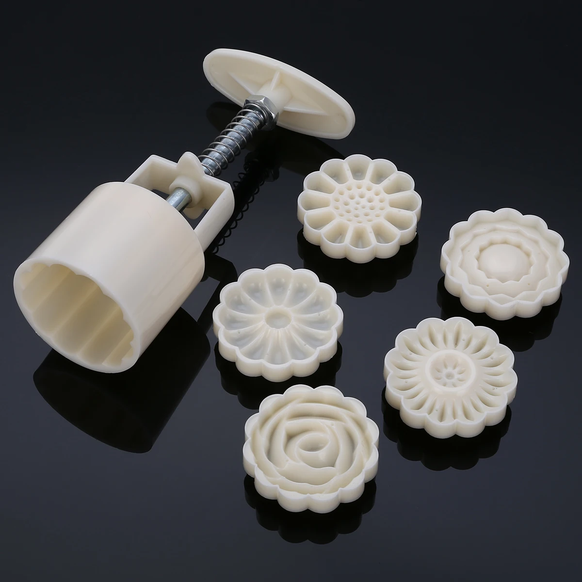 1 Barrel+6 Stamps 3D Cookies Fondant Cutters Flowers Rose Cake Mooncake Mold DIY Tools Hand Press Mold Baking Gadgets Mayitr