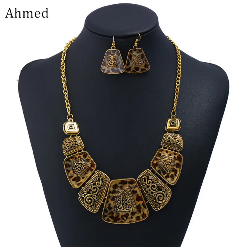 

Ahmed Elegant Vintage Leopard Plate Chain Jewelry Sets Drop Necklace Earrings Set for Women Party Wedding Jewelry Gifts