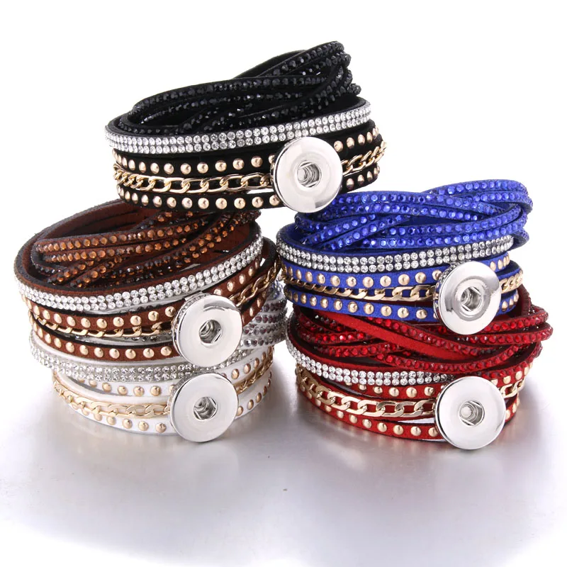 

Multi-color Snap Button Jewelry Retro Leather Bracelets For Women Snap Button Bracelet For DIY Accessories 18mm Snap Jewelry