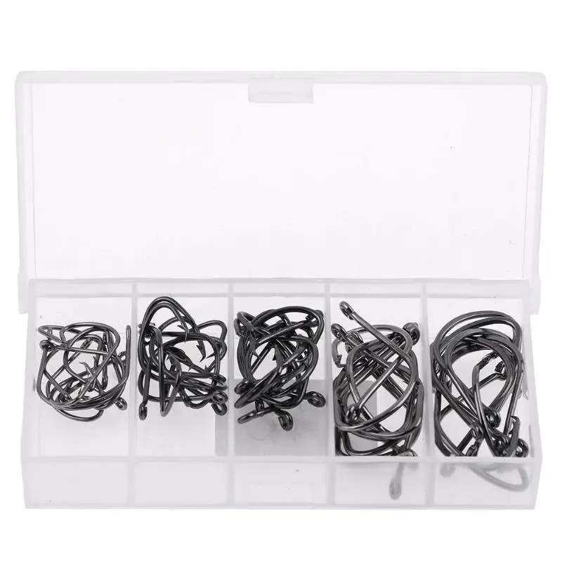 50pcs Set Fishing Hooks Black Color Octopus Sport Circle Circle Fishing Hooks Hole Strong Carp