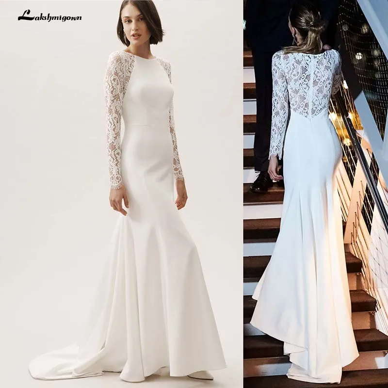 

Robe de mariee Satin Mermaid Wedding Dress Court Train Bride Dress with Lace Abiti da sposa Bridal Gown