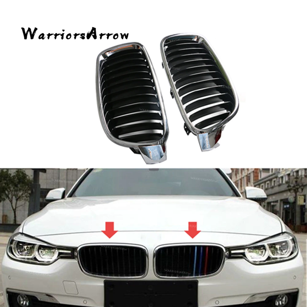 

WarriorsArrow Pair Front Bumper Chrome Kidney Grille For BMW 3 Series F30 2012 2013 2014 2015 2016 2017 51137255411 51137255412