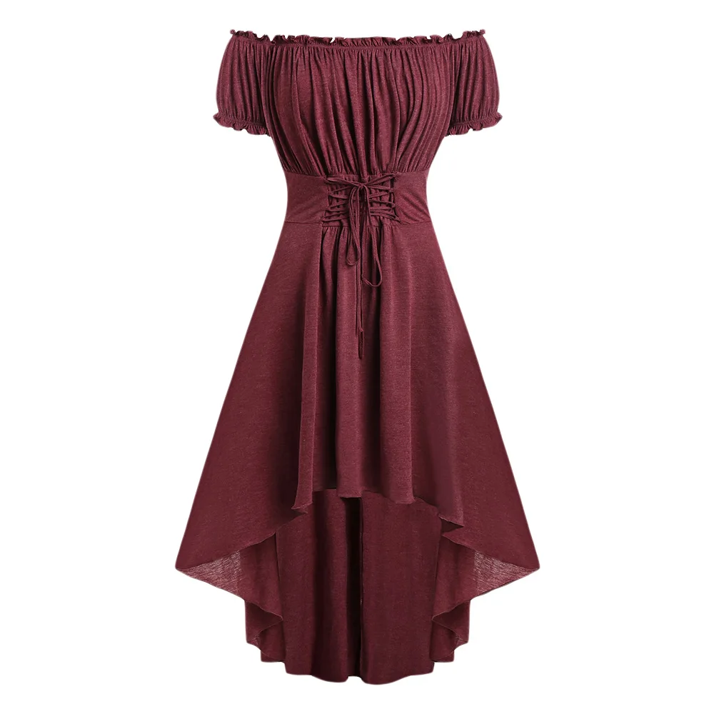 

ROSE GAL Plus Size Women Lolita Retro Dress Off Shoulder Lace Up High Low Dress Female Vintage Party Midi Sexy Dresses Vestidos