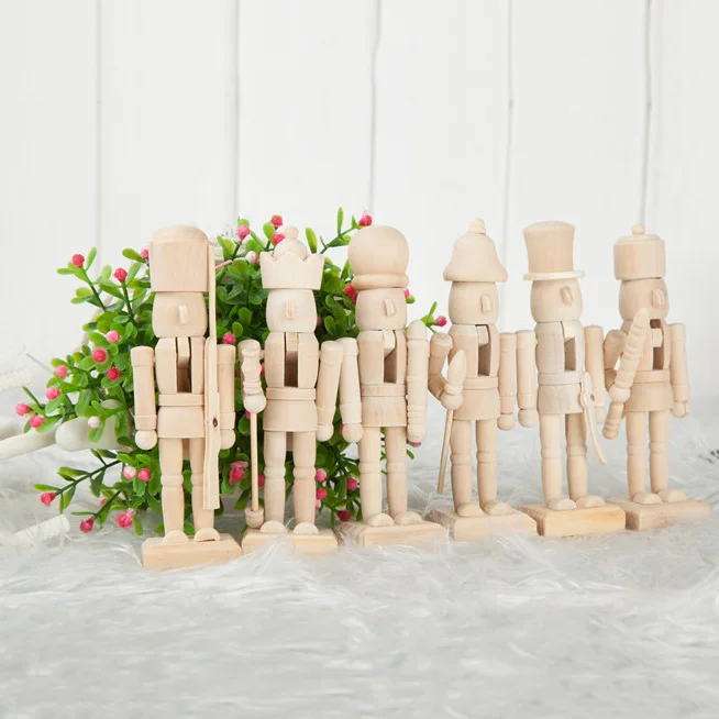 

New 6pcs 1Set 12Cm High Christmas Holiday Nutcracker Blank DIY Yourself Vintage German Wooden Table Walnut Toy Zakka Dolls