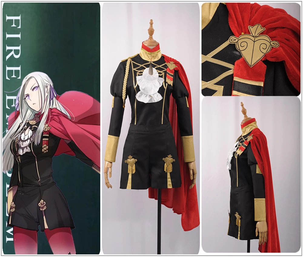 

In Stock Fire Emblem: Three Houses Edelgard Cosplay Costume Cool Turtleneck Jacket Shorts Red Short Cloak Stocking Purple Ribbon