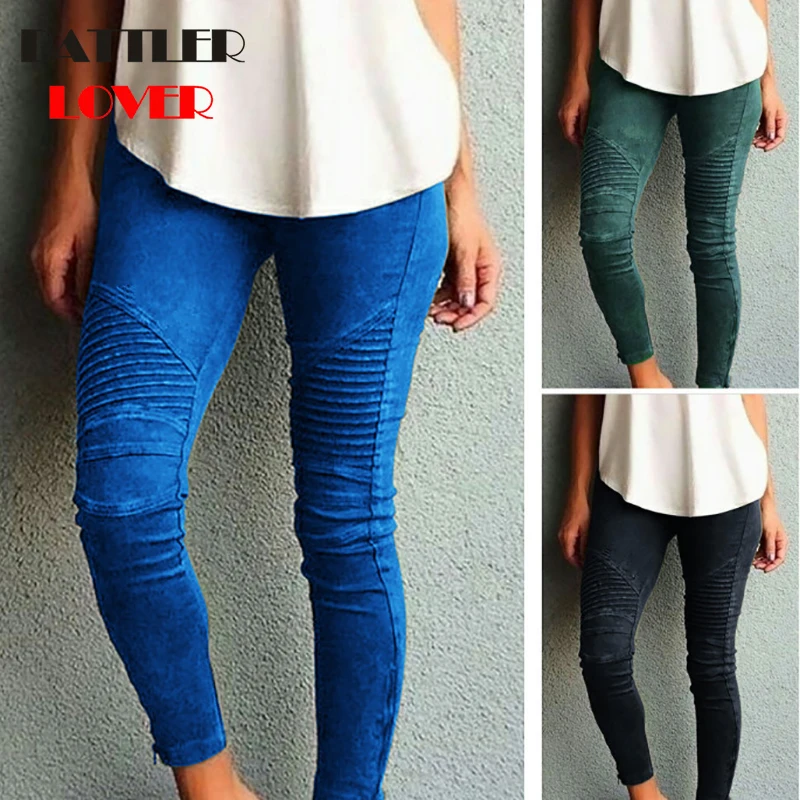 Boyfriends AA Pleated Legging Women Jean Leggings Women Trousers Stretch Skinny Pencil Leggings Female Elastic Lift Hips Pants