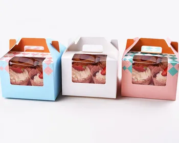 

50pcs 3 kinds of colors Paperboard 4 cupcake boxes DIY party gift box cookies snack candy box Baking packaging boxes