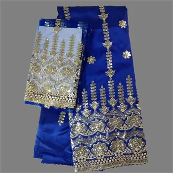 

Latest African george lace fabric matching with 2yards of French net lace fabric with sequins for dress set LWGN4