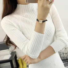 Новинка, осенне-зимний женский свитер с высоким эластичным воротником, Женский облегающий пуловер