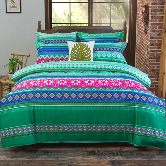 Comwarm 4Pcs Bright Color Bedding Set Totem Geometric Bohemian Style