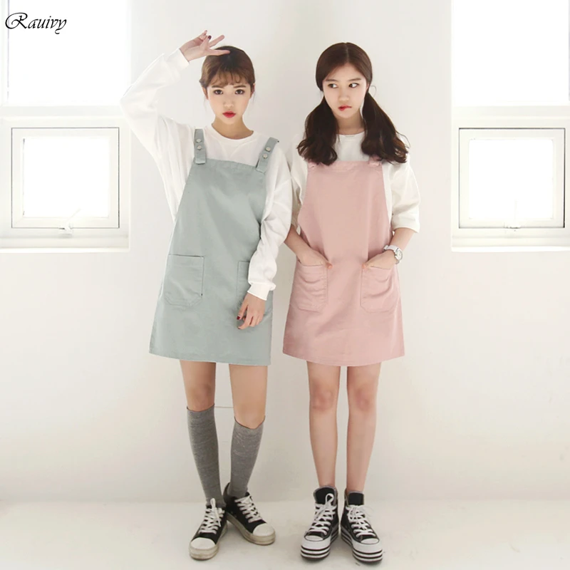 

2019 ukraine korean spring summer dress women harajuku fashion candy color pocket button cute vintage pink strap dresses women