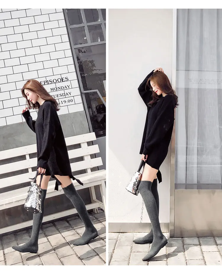 2018 New Pointed High-Heeled and Flat Long Knees Women's Socks Shoes Woman Women's Boots Zapatos De Mujer M8D184 (10)