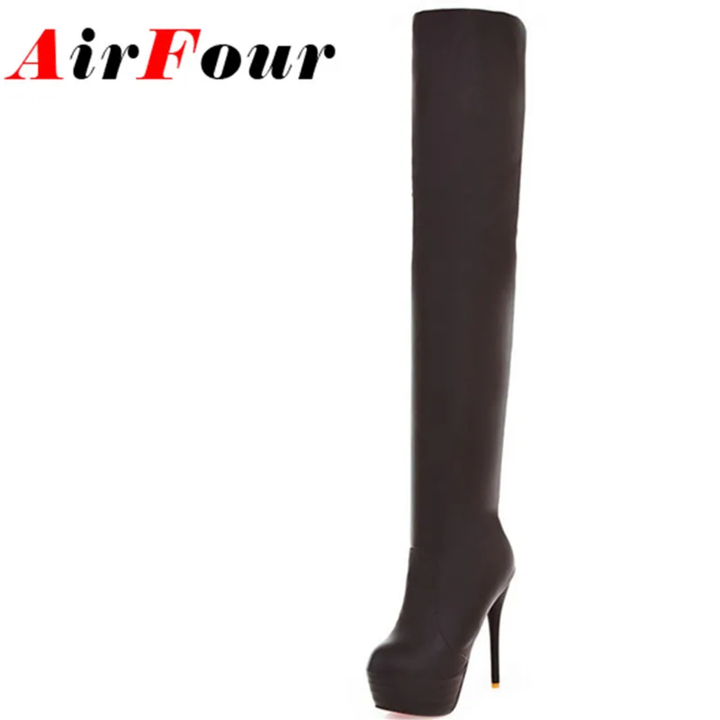 

Airfour New Winter/ Autumn Thin Heels Long Boots Women Slip-On Thigh High Boots Sexy Extreme High Heels Platform Boots
