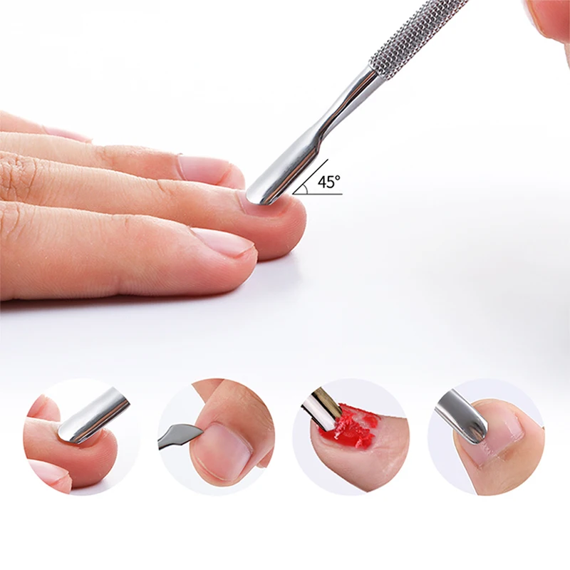 1 шт., ложка-Толкатель для кутикулы из нержавеющей стали для ногтей, УФ-гель для удаления омертвевшей кожи, Серебряный двойной триммер, инструменты для педикюра и дизайна ногтей