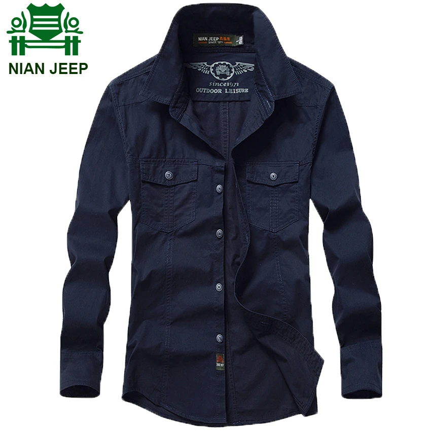 Nian Jeep брендовая одежда camisa masculina мужские рубашки с длинными рукавами в армейском стиле, однотонные рубашки больших размеров camisa 80