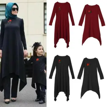 

Muslim Dubai mom and girl official Kaftan Islamic Midi long parent-child dress