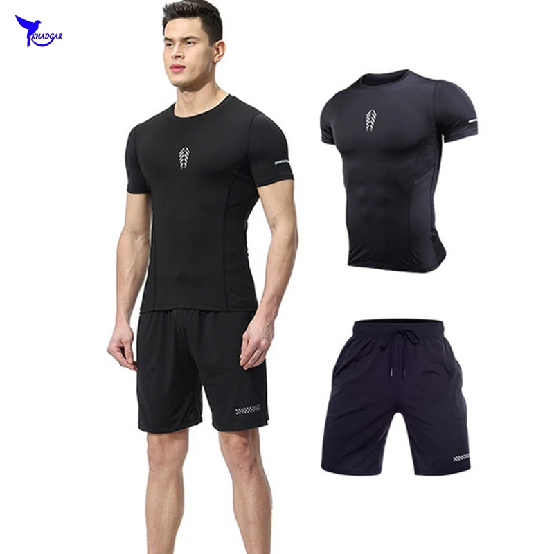 

Mens Short Sleeve Shirt+Shorts 2PCS Jogging Tracksuit Quick Dry Breathable Fitness Running Set Gym Sportswear Sport Suit Clothes