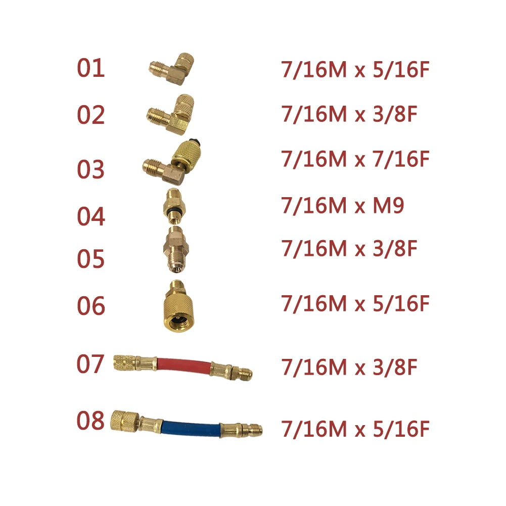 8 шт. Универсальный R-12A/C кондиционер коллектор преобразования латунный адаптер шланг набор высокого класса R134a холодный газ преобразования соединения