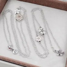 Auténtica Plata de Ley 925 Collar de Esmalte Flor Poética Con Collar de Cristal Para Las Mujeres Compatible Con Pandora HKA4324