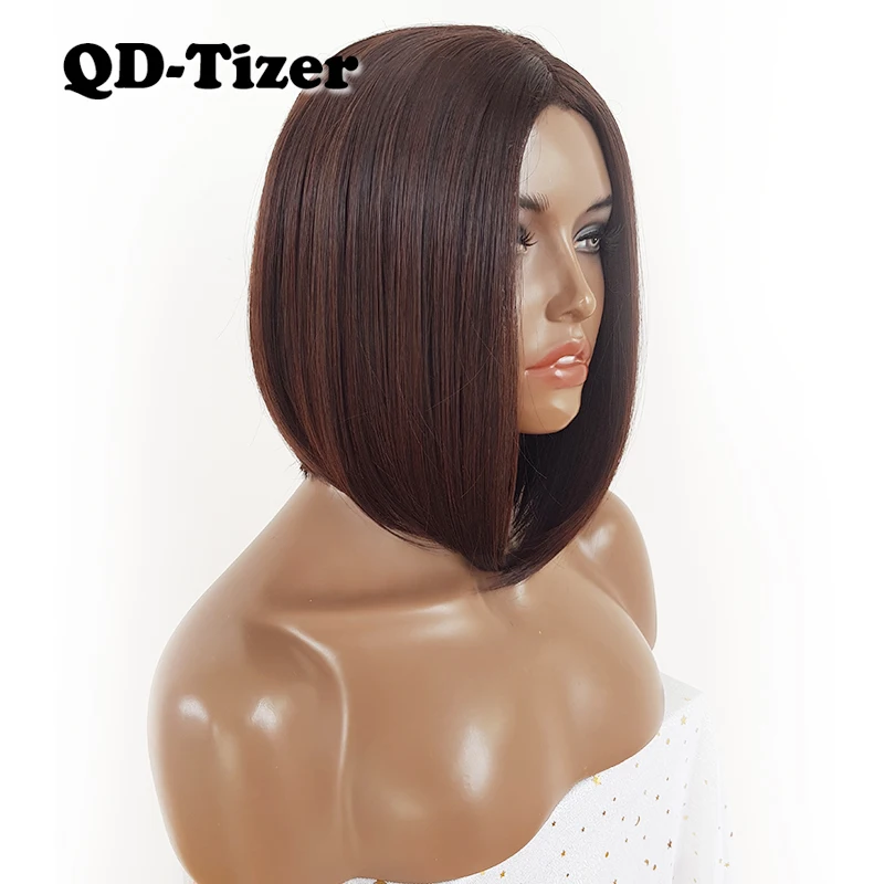 QD Tizer короткие волосы без шнурков шелковистые термостойкие синтетические
