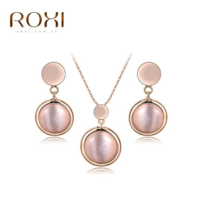 ROXI, ювелирный набор, подвеска, ожерелье, висячие серьги, розовое золото, австрийский опал, кристаллы, ювелирный набор, ensemble bijoux femme, модный