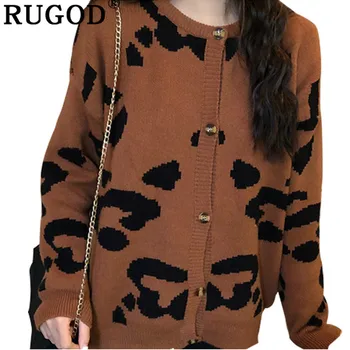 

RUGOD Fashion Leopard Women Cardigans O-Neck Knitted Women Sweaters 2018 Warm Autmn Winter Coat manteau femme hiver