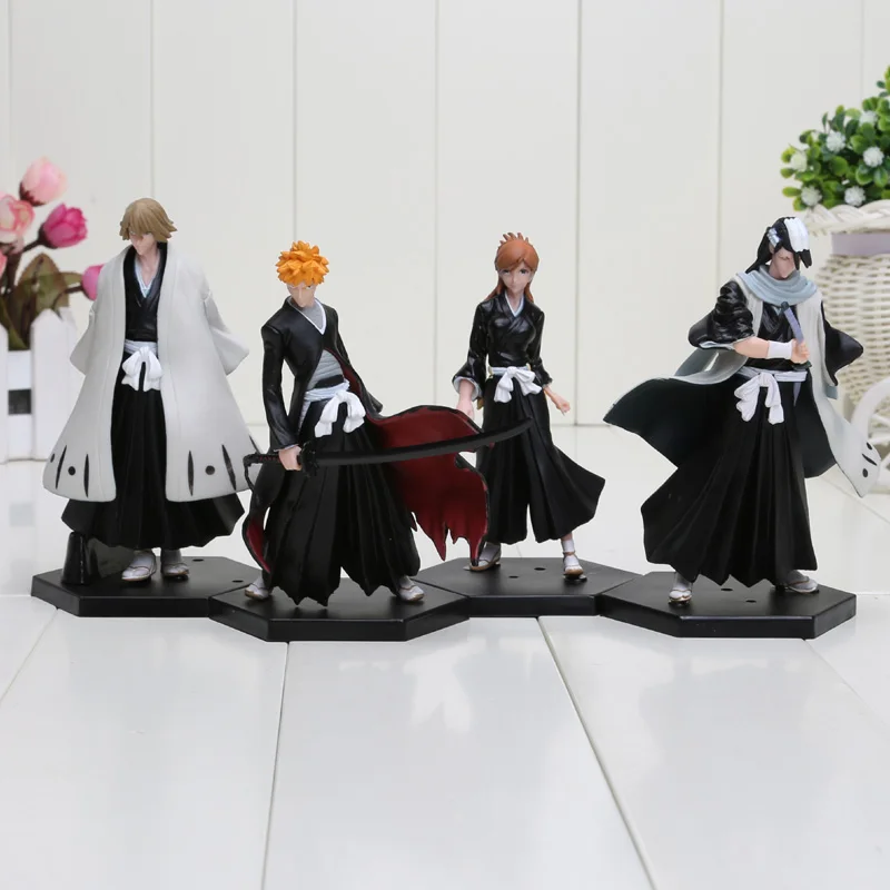 

4pcs/set Bleach Kurosaki Ichigo Kuchiki Byakuya PVC Action Figure Model Toy Doll
