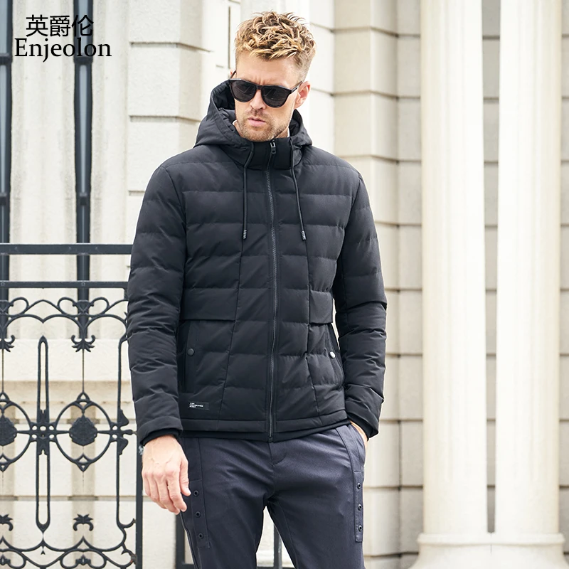 Enjeolon брендовая зимняя хлопковая куртка с капюшоном, Мужская крутая парка с капюшоном, черная Толстая стеганая куртка, пальто 3XL, Мужская MF0711