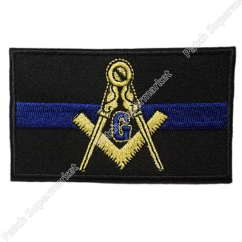 

BLUE LINE FLAG MASONIC LOGO BIKER VEST IRON ON PATCH FREEMASON SQUARE COMPASS MASON SEW ON BADGE APPLIQUE EMBLEM