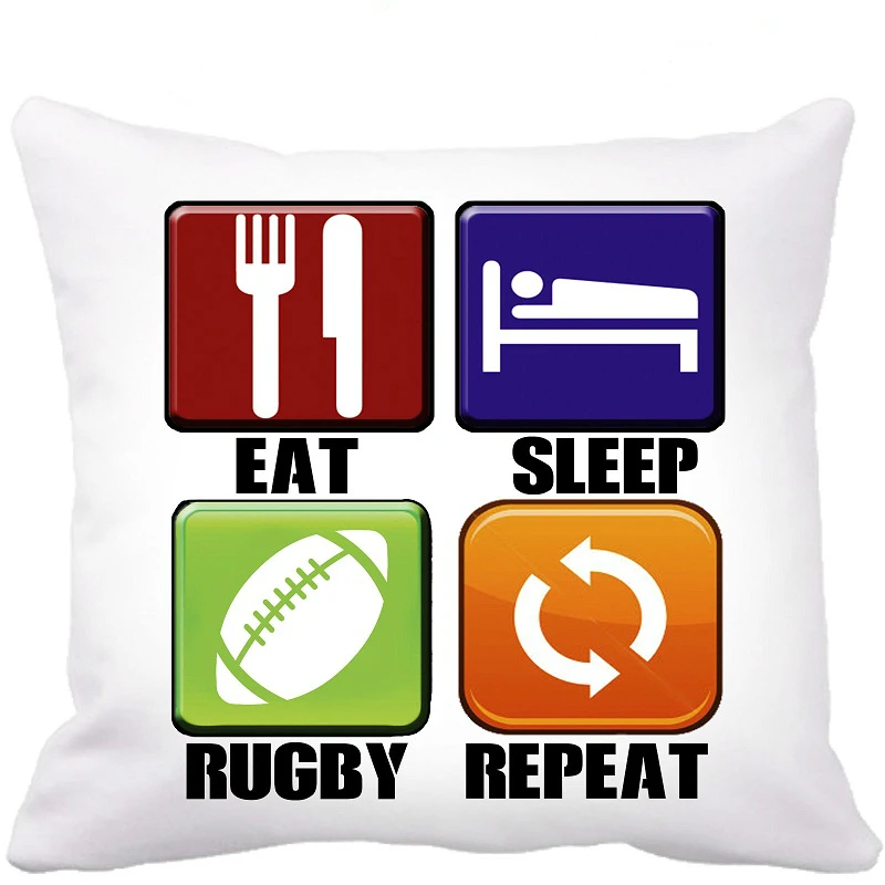 

Hot Funny Gift Eat Sleep Rugby Repeat Cushion Cover Sham Throw Pillow Case Cases Novelty Father Day Boys Husband Gifts Two Sides