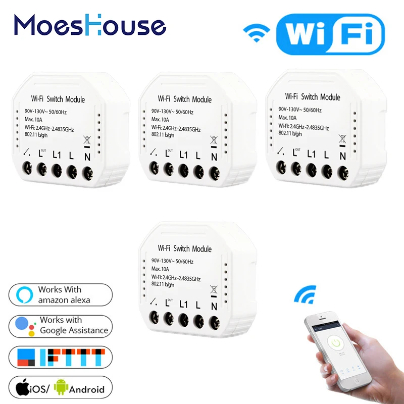 

Wifi Smart Light Switch Diy Breaker Module 90V-130V Smart Life/Tuya APP Remote Control,Works with Alexa Echo Google Home 2 Way