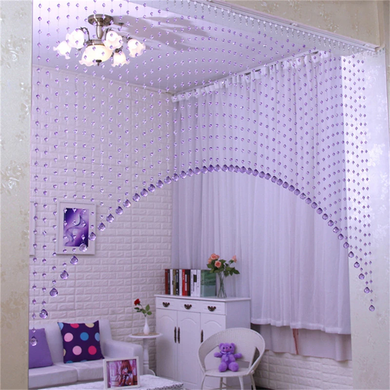 Набор акриловых хрустальных бусин в форме арки занавеска для окна или двери занавеска для украшения помещений - Цвет: Crystal Purple