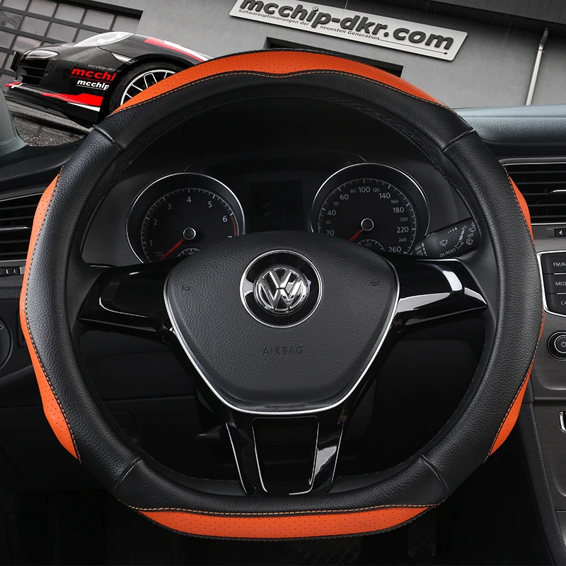 

KKYSYELVA D Shape Steering-Wheel Black Auto Car Steering Wheel Cover Leather 38CM wheel cover Interior accessories