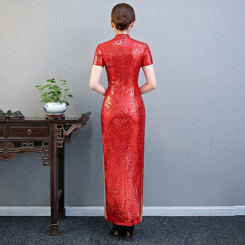 Сексуальное Тонкое платье Cheongsam с блестками в винтажном китайском стиле, женское длинное платье Qipao, вечерние платья в стиле ретро Vestidos размера плюс 4XL 5XL