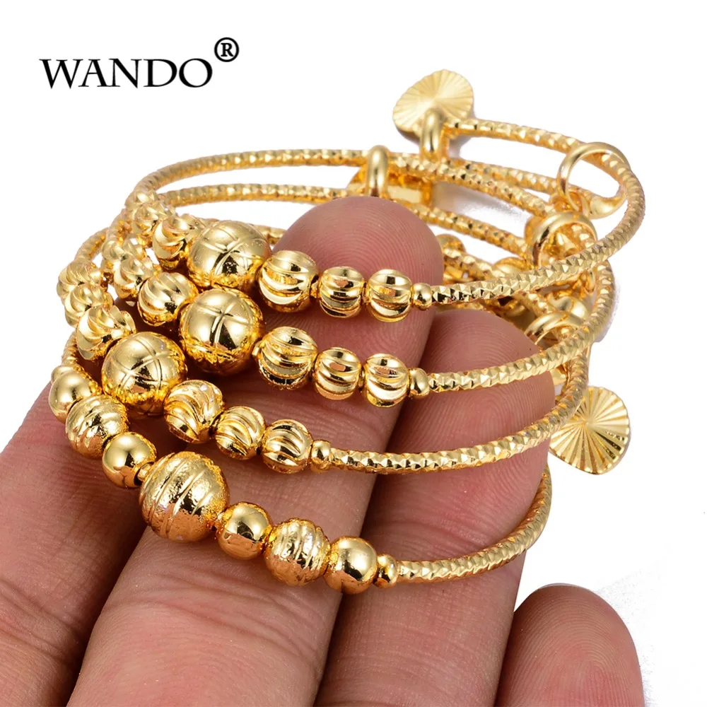 Wando 4pcs/lot Gold Color Bangle&bracelet For Girls/baby/boy Round