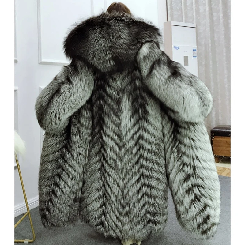 FURSARCAR из целых шкурок русский меха черно бурой лисицы пальто для женщин супер