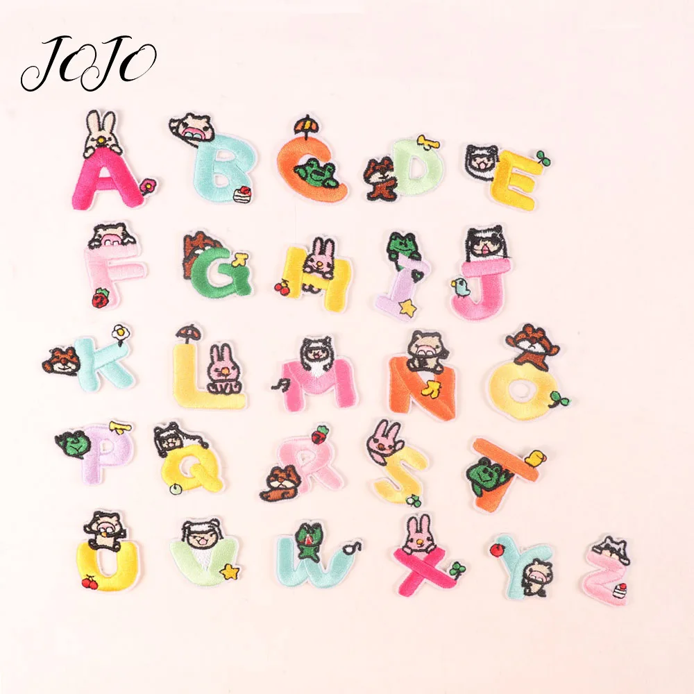 

JOJO BOWS 26pcs Cloth Embroidery Patches Alphabet Animal Combination Pattern DIY Handmade Material Patch For Needlework Sewing