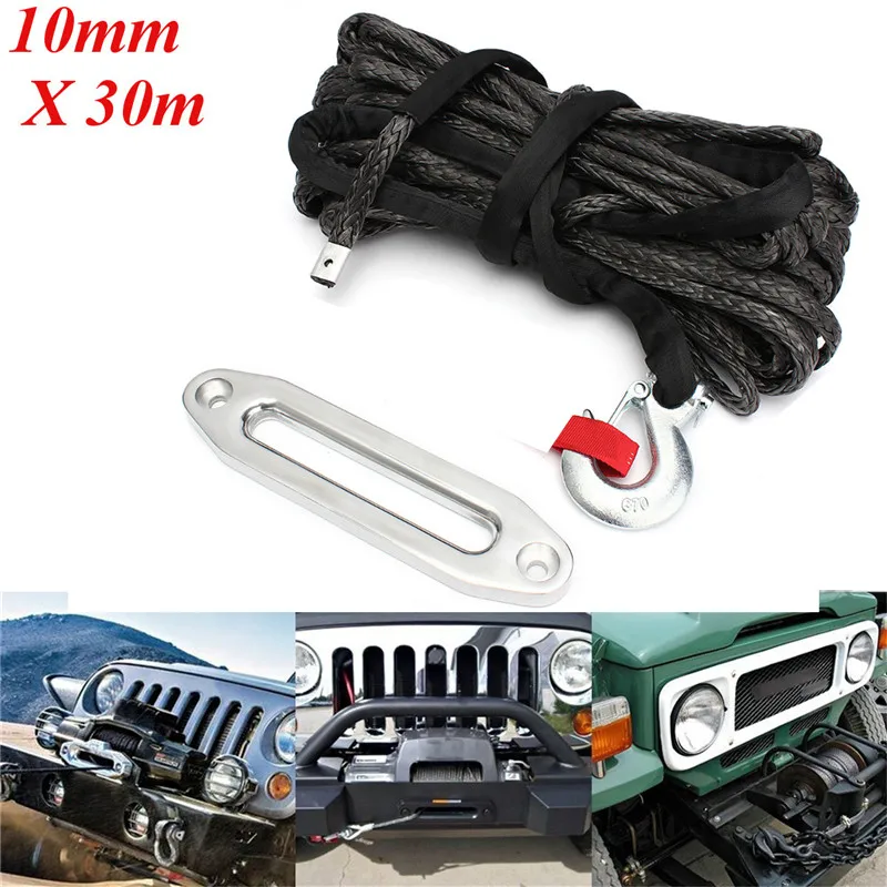 

10mmx30m Synthetic Winch Rope Hook Aluminium Fairlead Cable 4x4 6000-20000lb Synthetic Winch Line Towling Ropes