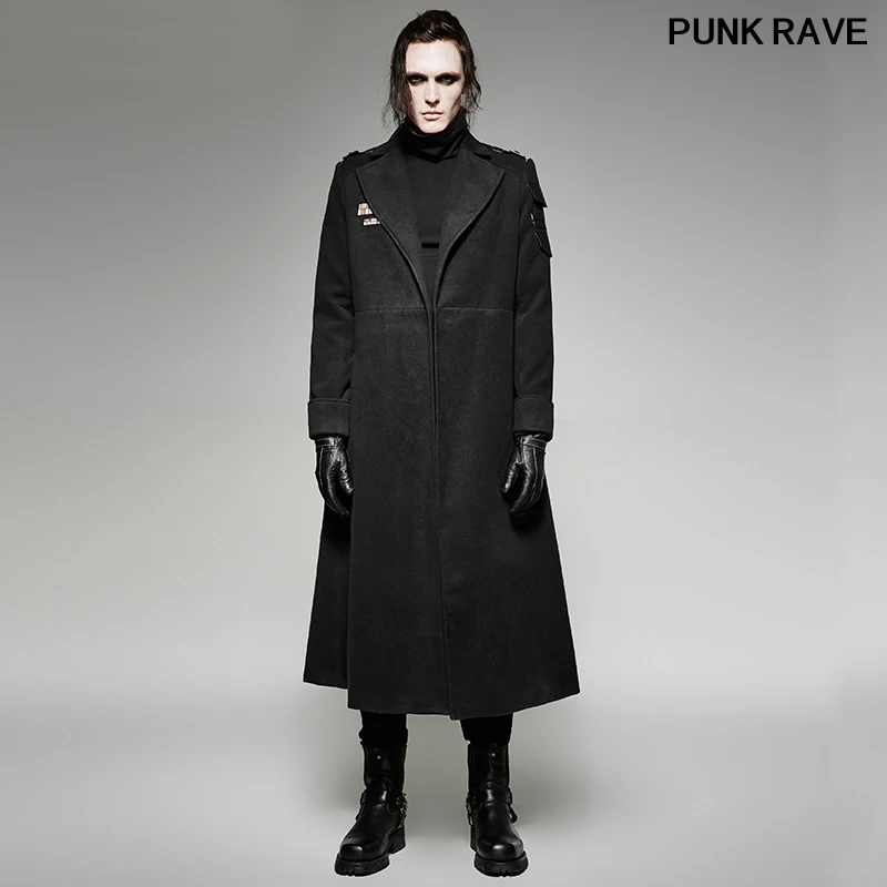 

Punk Military Uniform Belt Lapels Men Winter Long jackt Palace noble Split Cotton Coat Warm Stitching Uniform PUNK RAVE Y-697