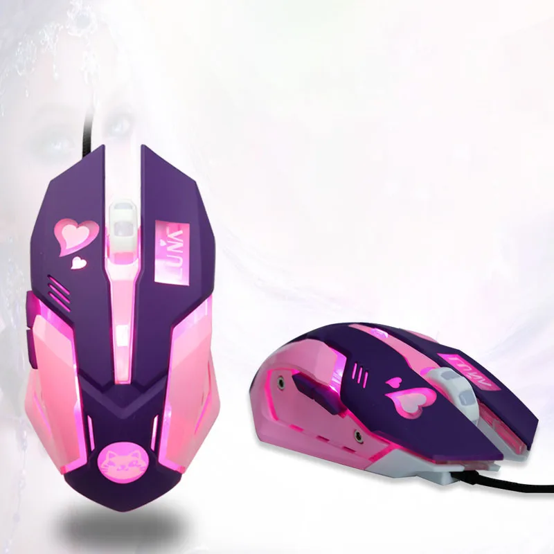 

Pink Girl Wired USB Mouse Mice with 7Colors Mouse 2400DPI Home Office Use For PC Computer Laptop