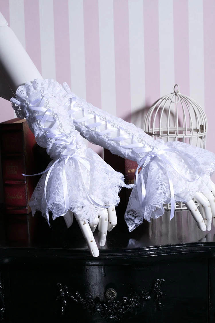 Лолита викторианские женские элегантные длинные перчатки стимпанк белые полые кружевные перчатки с манжетами