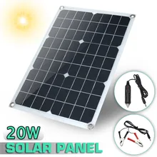 20W 12V/5V Waterproof Solar Panel USB Monocrystalline Solar Panel Car Charger For Outdoor Camping Emergency Light