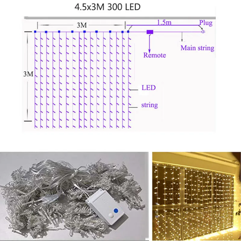 Рождественские огни для помещений 3x3 м 300 светодиодный гирлянда для занавесок наружная Гирлянда Свадебные декоративные огни Guirlande Lumineuse светодиодный