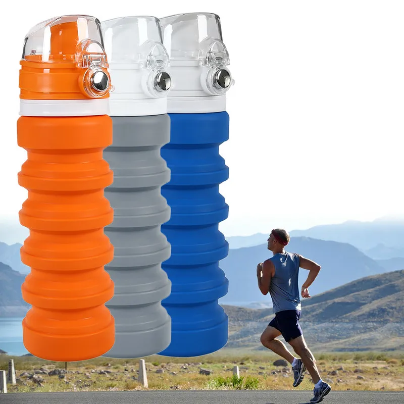 

500ML Collapsible Water Bottles Portable Food Grade Silicone Sport Camping Travel Cycling Drink Bottle for Adult Kids Drinkware
