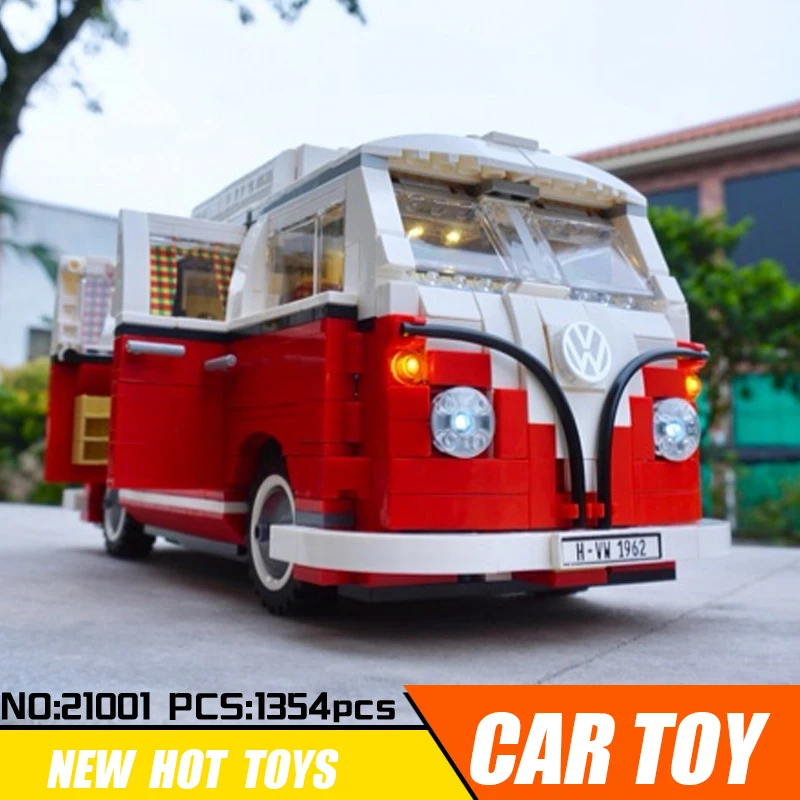 

21001 with LED Light Technic Car Building Blocks Compatible Legoing 10220 Bricks Toy for Kids Volkswagen T1 Camper 21003