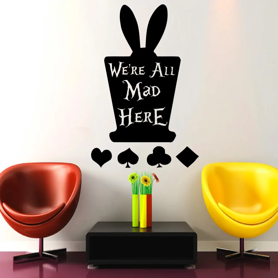 Us 6 52 30 Off Wall Stickers Alice In Wonderland Large Hat Silhouette Art Wall Murals Home Kids Nursery Bedroom Decor Wallpaprt Adesivow 541 In Wall