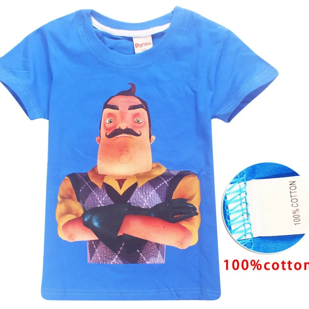 

6-14y Fashion Gaming T-shirt for Teenage Summer Hello Neighbor Style Camisetas Pure Cotton T Shirts Boys Girls Tops Kids Clothes
